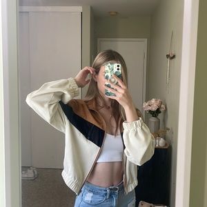 Shein tri-colored corduroy-type zip-up jacket